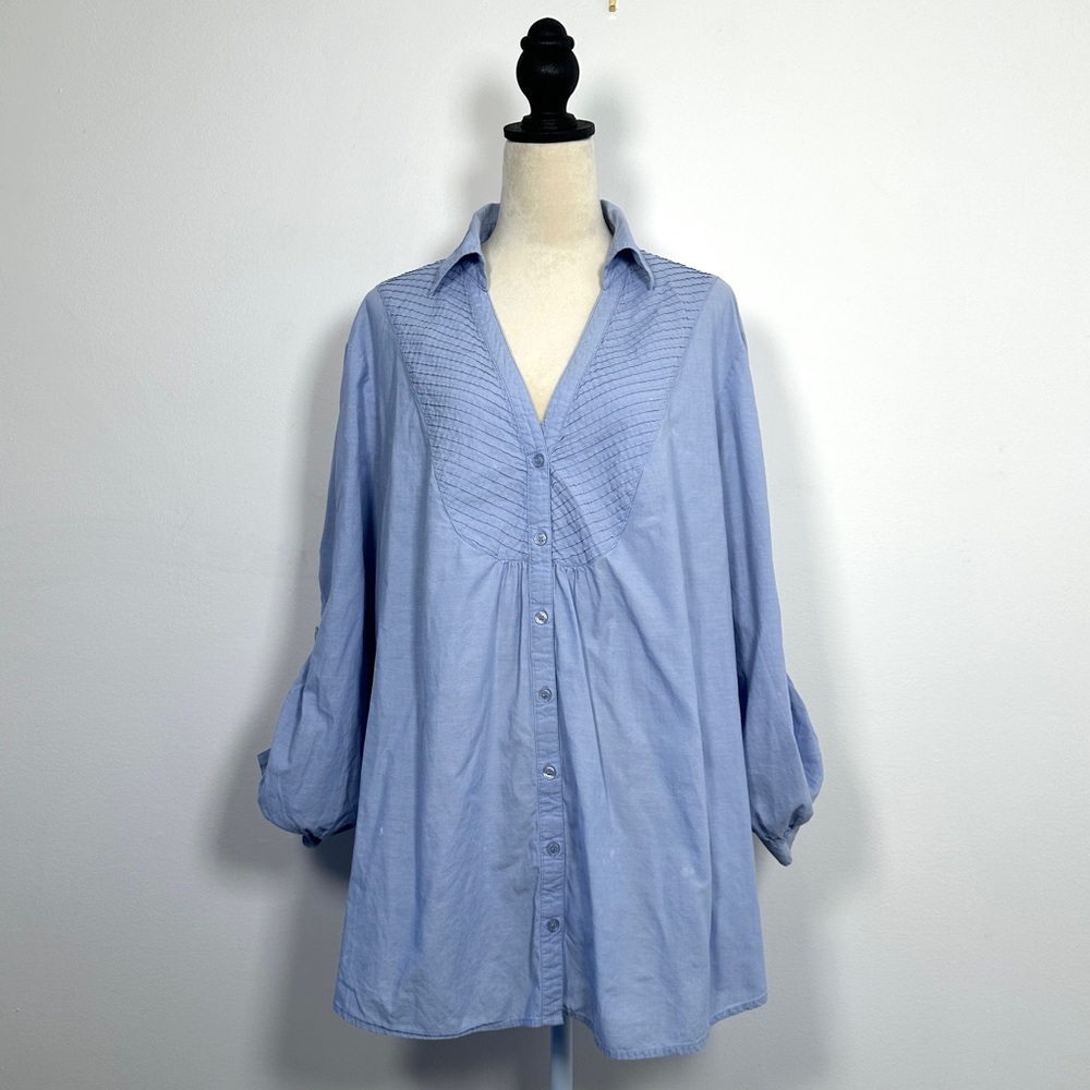 Spence 100% Cotton Tunic Blouse L Longline Button Front Casual Top L